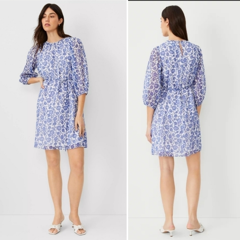 Ann Taylor Floral Gathered Neck Shift Dress Size 12